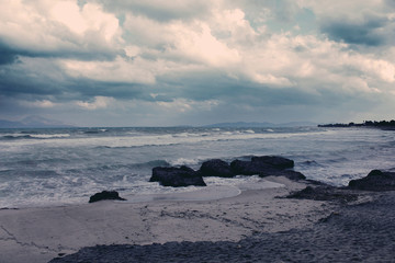 Rainy greek sea