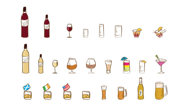 alcoholic drinks icon set - free style - without background
