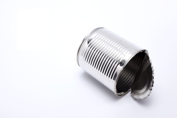 Dangerous opened can in white background