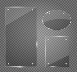 Glass plates set. Vector banners on transparent background