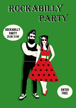 Invitation flyer with rockabilly couple. Rockabilly poster. Rockabilly event