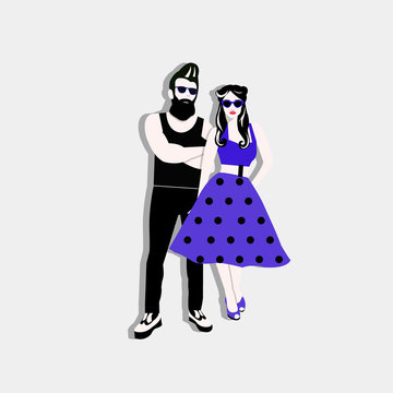 Rockabilly couple vector illustration. Rockabilly style. Ready to the rockabilly party