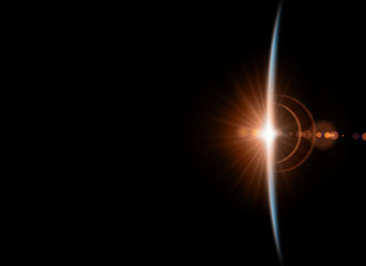 Earth in outer space. Sunlight sunrise in space. Universe.