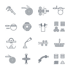 set of thin line icons manufacture of wood production process