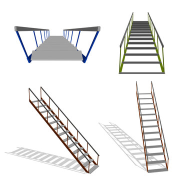 Stairs set. 3d Vector illustration.