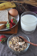 Muesli Bowl and Glass of Milk