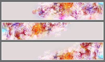 Tuinposter Set of three horizontal banners with beautiful flowers  © blina