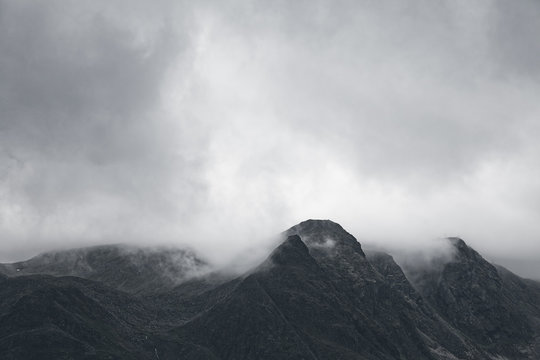 Gloomy mountain landscape. Matte photo processing. © Vitalez