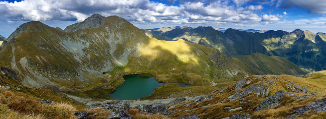 Romanian Carpathians and glacial lake Capra