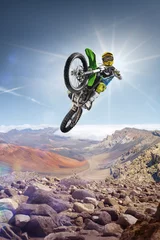 Deurstickers Dirt bike rider flying high on the top of vulcan © 103tnn