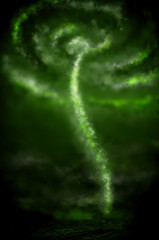 Tornado over the ocean - the background with a dark sky and clou