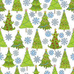 Vector seamless pattern of christmas tree. Template for postcards, greetings, advertisements, covers, gift packaging, web design