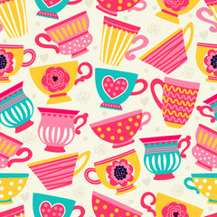 Seamless pattern with a teacup. Tea party