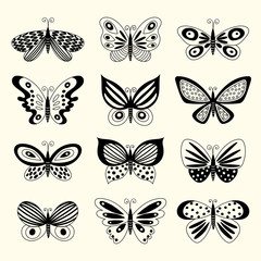 Set of illustrations illustration with butterflies. Freehand drawing