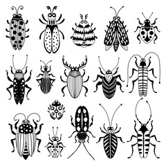 Set of illustrations with beetles. Cartoon