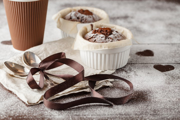 Cookies in the Shape of Heart for Valentine Day on wooden backgr