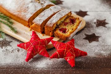 raditional homemade christmas cake holiday dessert with cranberr