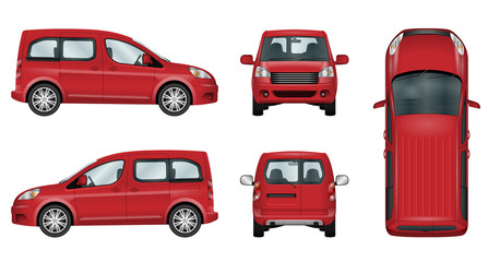 Obraz na płótnie Canvas Red car vector template. Isolated family vehicle set on white background. All elements in groups on separate layers. The ability to easily change the color.