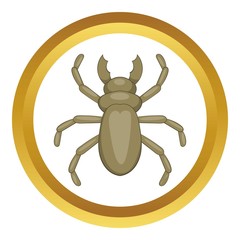 Beetle woodworm vector icon in golden circle, cartoon style isolated on white background