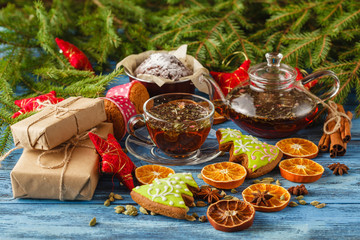 Mug of tea with Christmas decoration