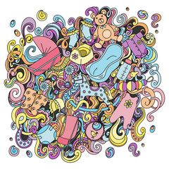 Cartoon hand drawn Doodle Baby vector illustration.