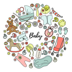 Cartoon hand drawn Doodle Baby vector illustration.