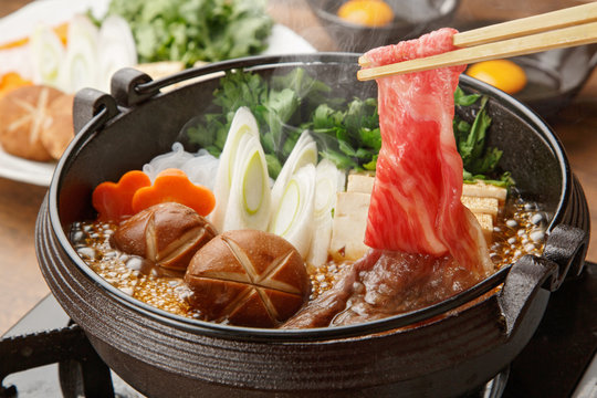 Electric aluminum sukiyaki pot Stock Photo