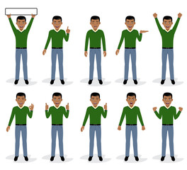 Obraz premium Black men character set in various poses, isolated, vector illustration