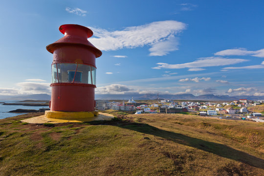 Red Lighthouse above Stykkisholmur, Iceland