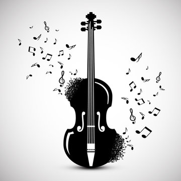 Violin with Notes. Music Background. Vector Jazz Festival Cover Design.