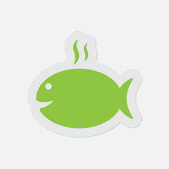 simple green icon - grilling fish with smoke