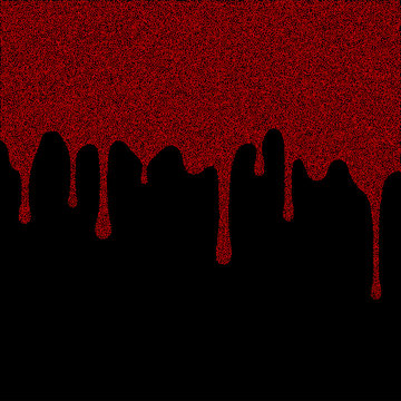 dripping red paint of the balls. stipple effect. black background. vector.