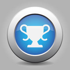 blue metallic button, white sports cup icon