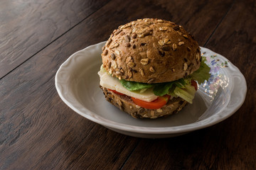 Healthy Sandwich with tomato and cheese in a mixed seeds bread.