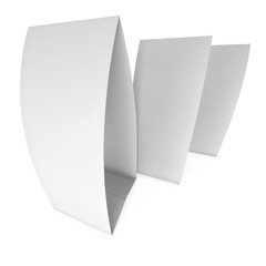 Three blank paper tent cards. 3d render illustration isolated. Table cards mock up on white background.