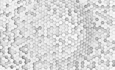 Abstract white hexagonal cells wall 3D rendering background.