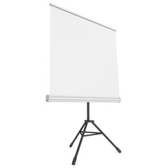 Blank Roll Up Expo Banner Stand on Tripod. Trade show booth white and blank. 3d render illustration isolated on white background. Template mockup for your expo design.