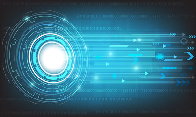 vector tech circle and technology with various technological elements on blue background.