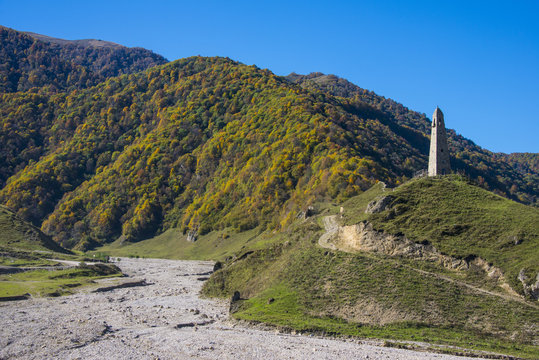 Watchtower in the Chechen Mountains, Chechnya, Caucasus, Russia