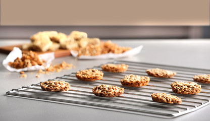 Cereal cookies on baking rack