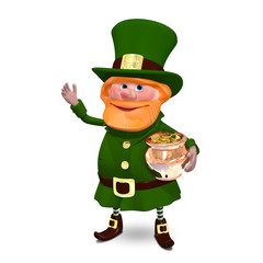 3D Illustration of Saint Patrick in Hat Keeps Pot