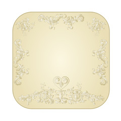Button square festive with a heart filigree floral ornaments vintage vector illustration