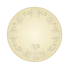 Button circular  festive with a heart filigree floral ornaments vintage vector illustration