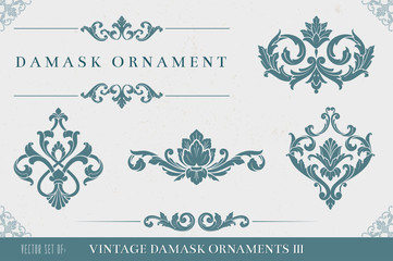 Set of Vintage Damask Ornaments