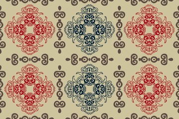 Colorful abstract decorative ethnic seamless pattern. Tribal art. Lace. Folk. Geometric background.