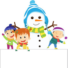 Christmas kids with blank sign