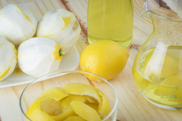 Homemade alcohol drink limoncello.