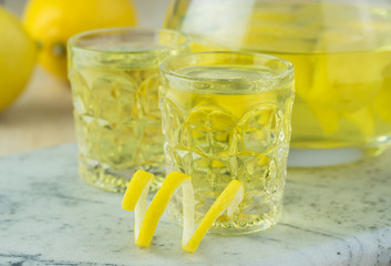 Homemade alcohol drink limoncello.