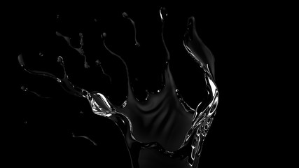 Transparent splash on black background, 3d illustration, 3d rend