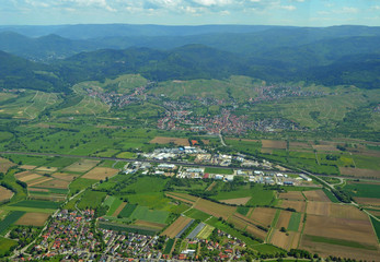 Fototapeta na wymiar aerial view of the Baden vine region near the town of Steinbach in Baden Germany